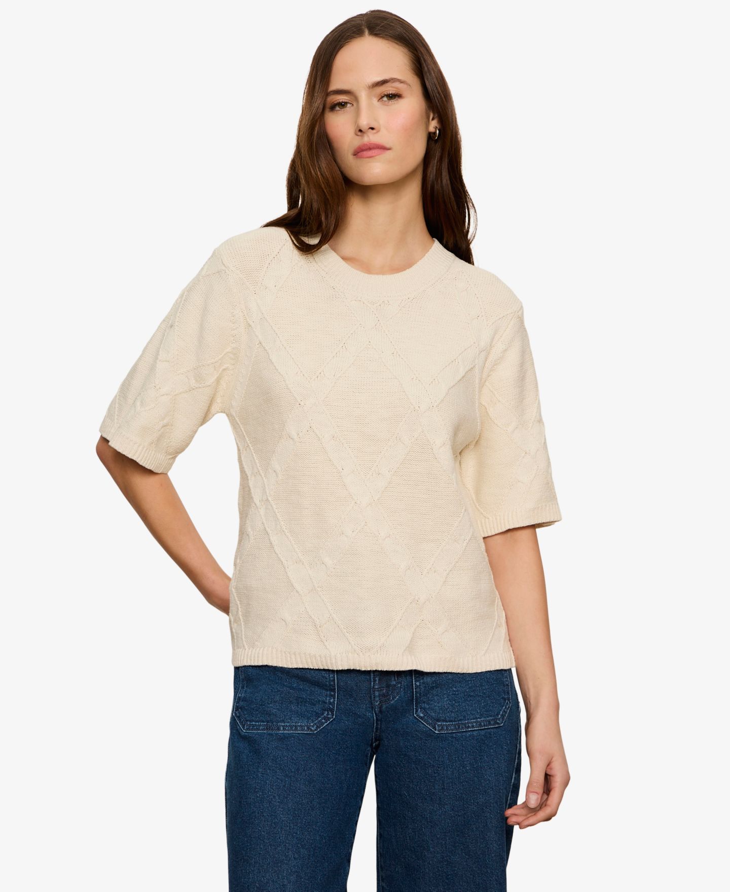 Женский свитер Sanctuary Short-Sleeve Cotton Sweater T-Shirt, цвет: Костяной — фото 4