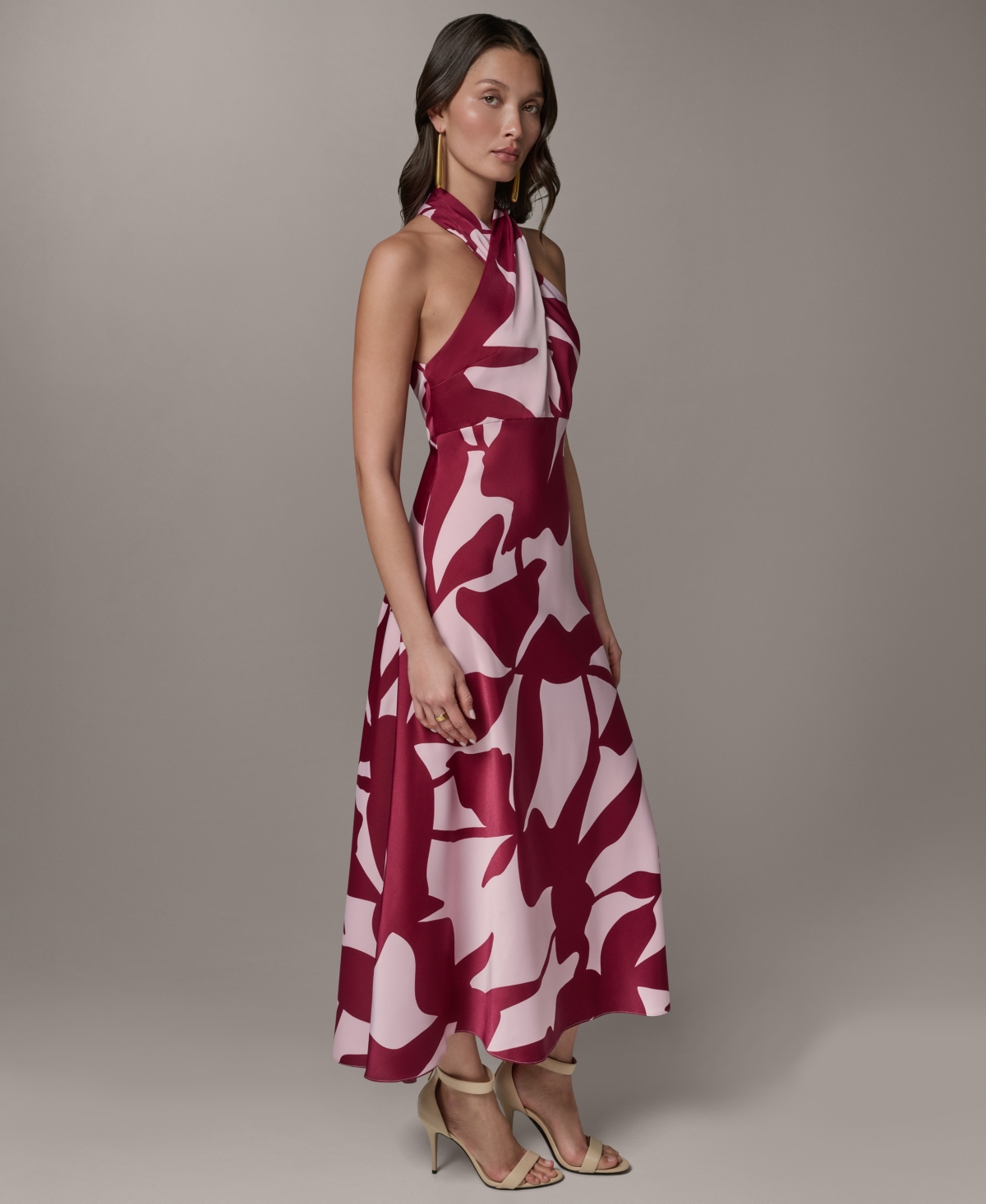 Donna Karan New York Petite Printed Halter Neck A-Line Midi Dress