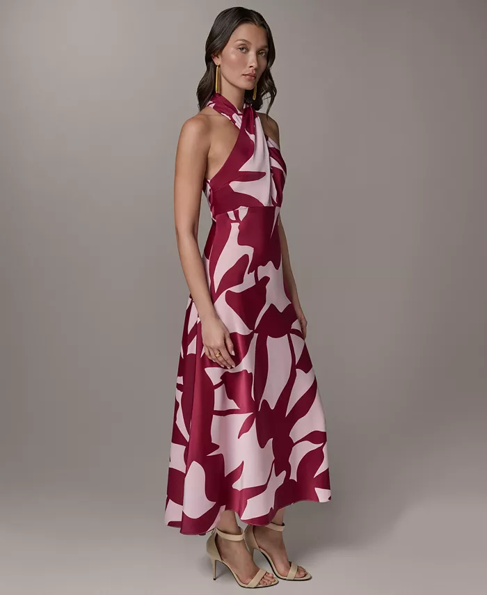 Petite Printed Halter Neck A-Line Midi Dress - thumbnail 2