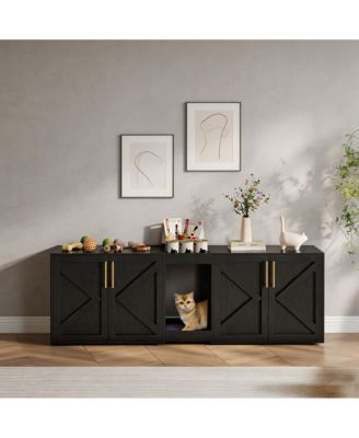Double Cat Litter Box Enclosure, Spacious Engineered Wood Pet Washroom Cabinet with Vent Holes and Storage Shelf, Easy Assembly