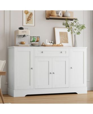 Modern Sideboard Buffet with Drawers, Shelves and Doors - Slim Wooden Credenza for Dining Room, Kitchen, Living Room