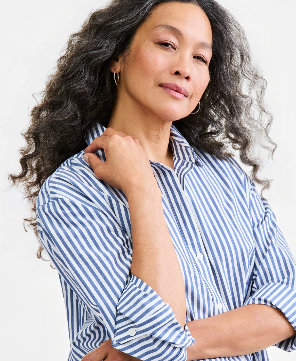Style & Co Women's Striped Roll-Tab Long-Sleeve Blouse, Macy's Exclusive