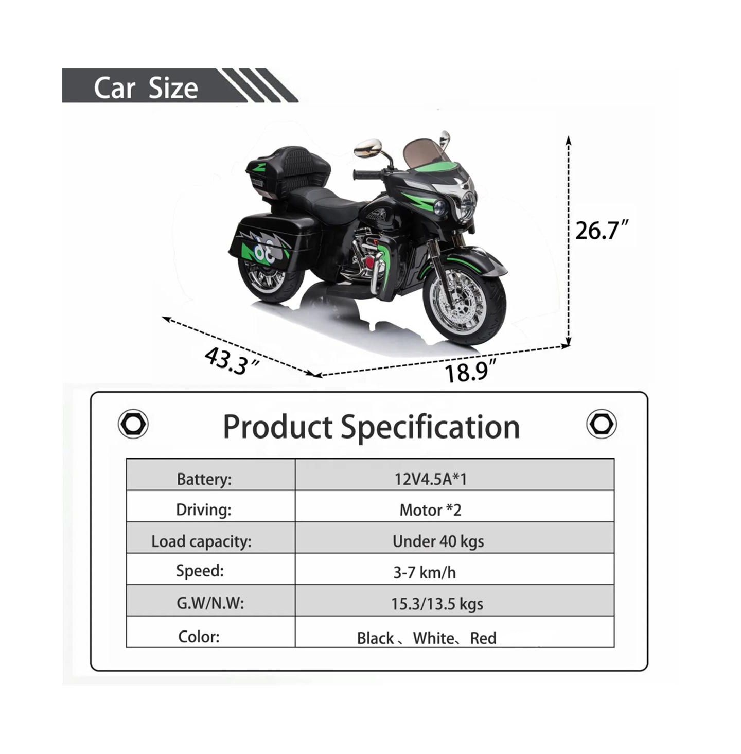 Детская игрушка YOBTOP Kids Ride On Motorcycle 12V with LED Lights, Wireless Music & Storage Trunk, 3–6 лет, цвет: Чёрный — фото 4