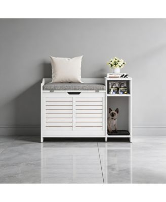 Flip Top Hidden Cat Litter Box Enclosure, Engineered Wood Stylish Fluted Panel Cat Washroom Furniture with Easy Assembly