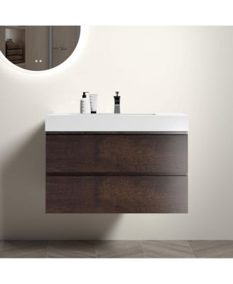 Sillysis - Walnut Floating Bathroom Vanity with Double Soft Close Drawers, Handle-Free Design and Large Storage for Modern Bathrooms Walnut