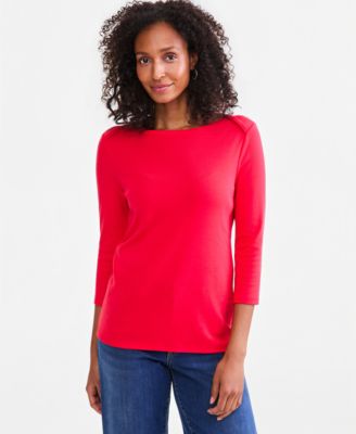 Women's Pima Cotton 3/4-Sleeve Boat-Neck Top