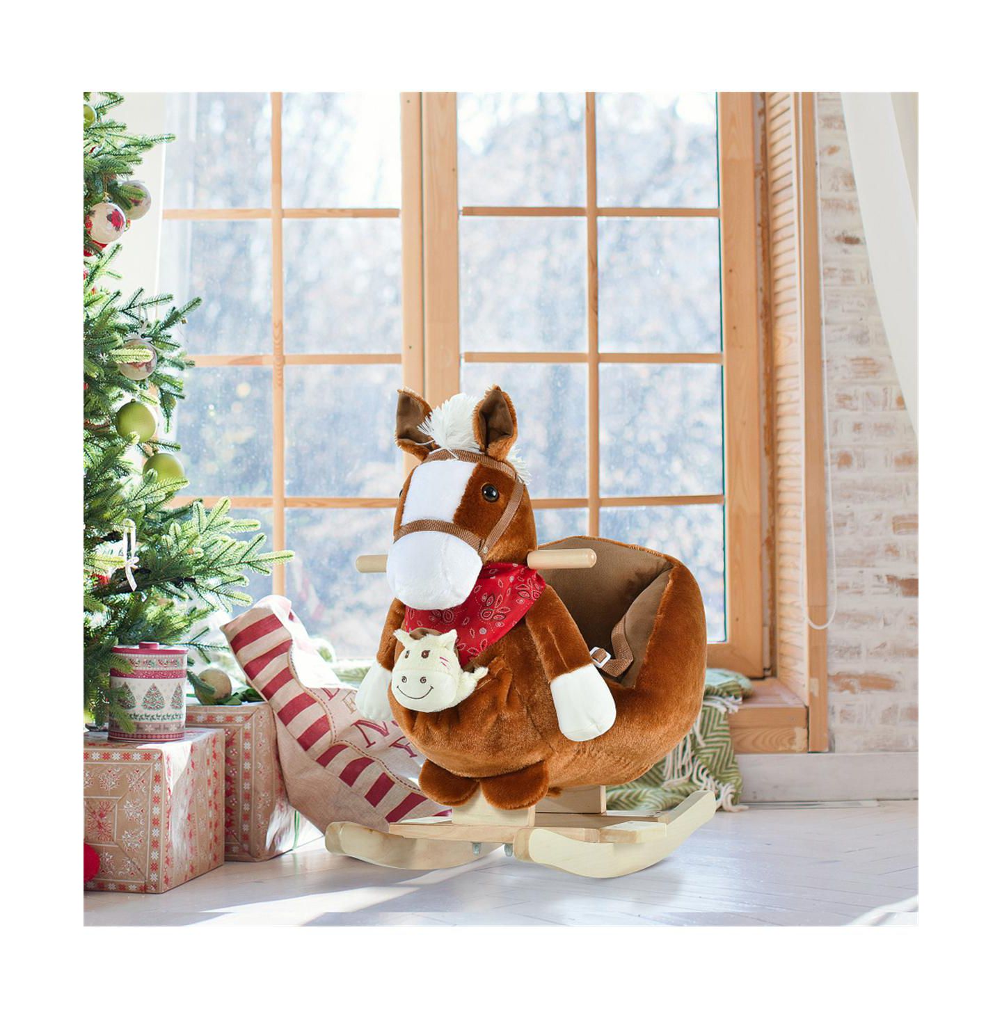 Детская мягкая игрушка YOBTOP Kids Ride-On Rocking Horse - Plush Rocker Toy with Lullaby Song, Hand Puppets, Soft Fabric for Children 18-36 Months — фото 5