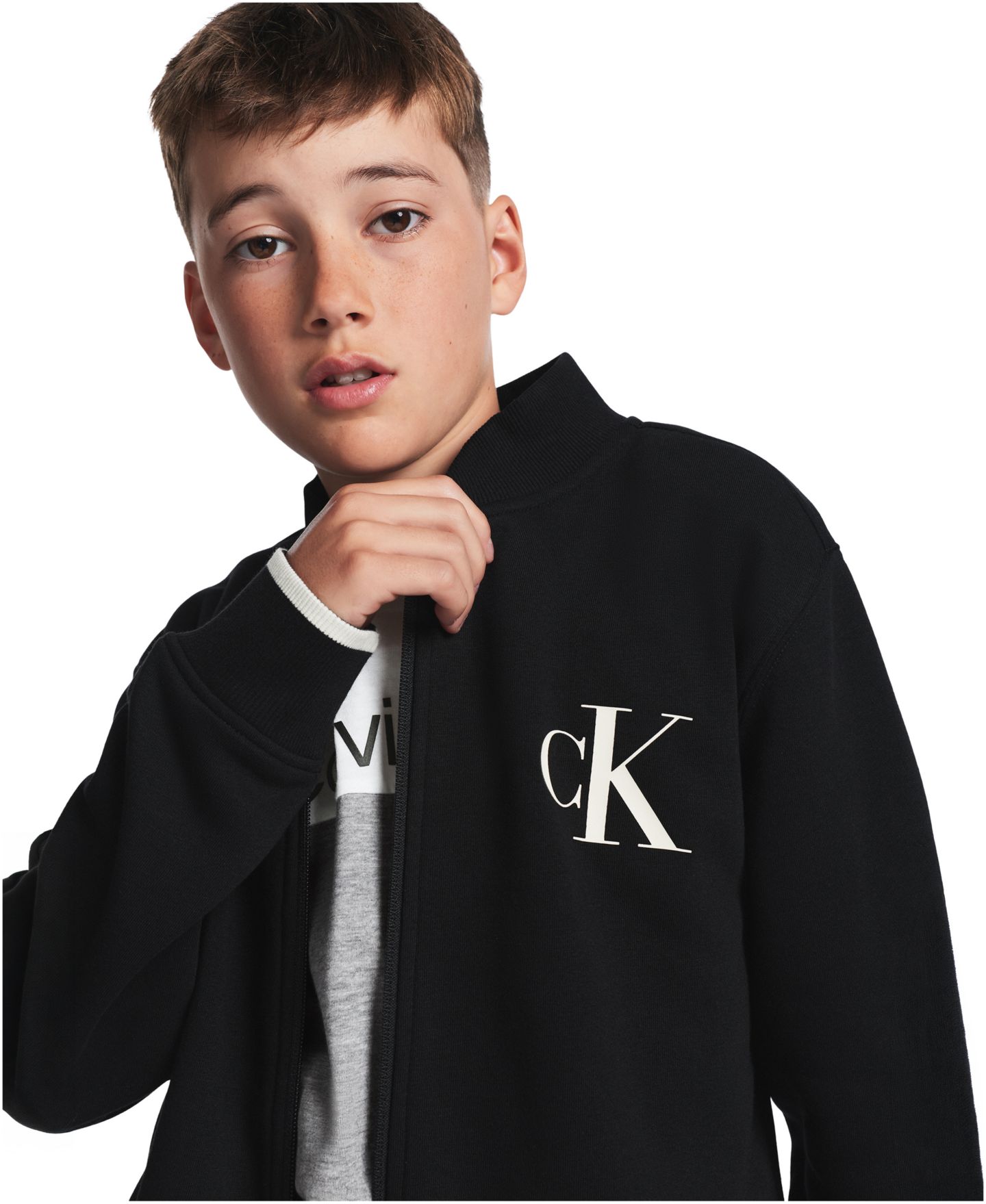 Толстовка Calvin Klein Long-Sleeve Bomber для мальчиков, цвет: Чёрный — фото 4