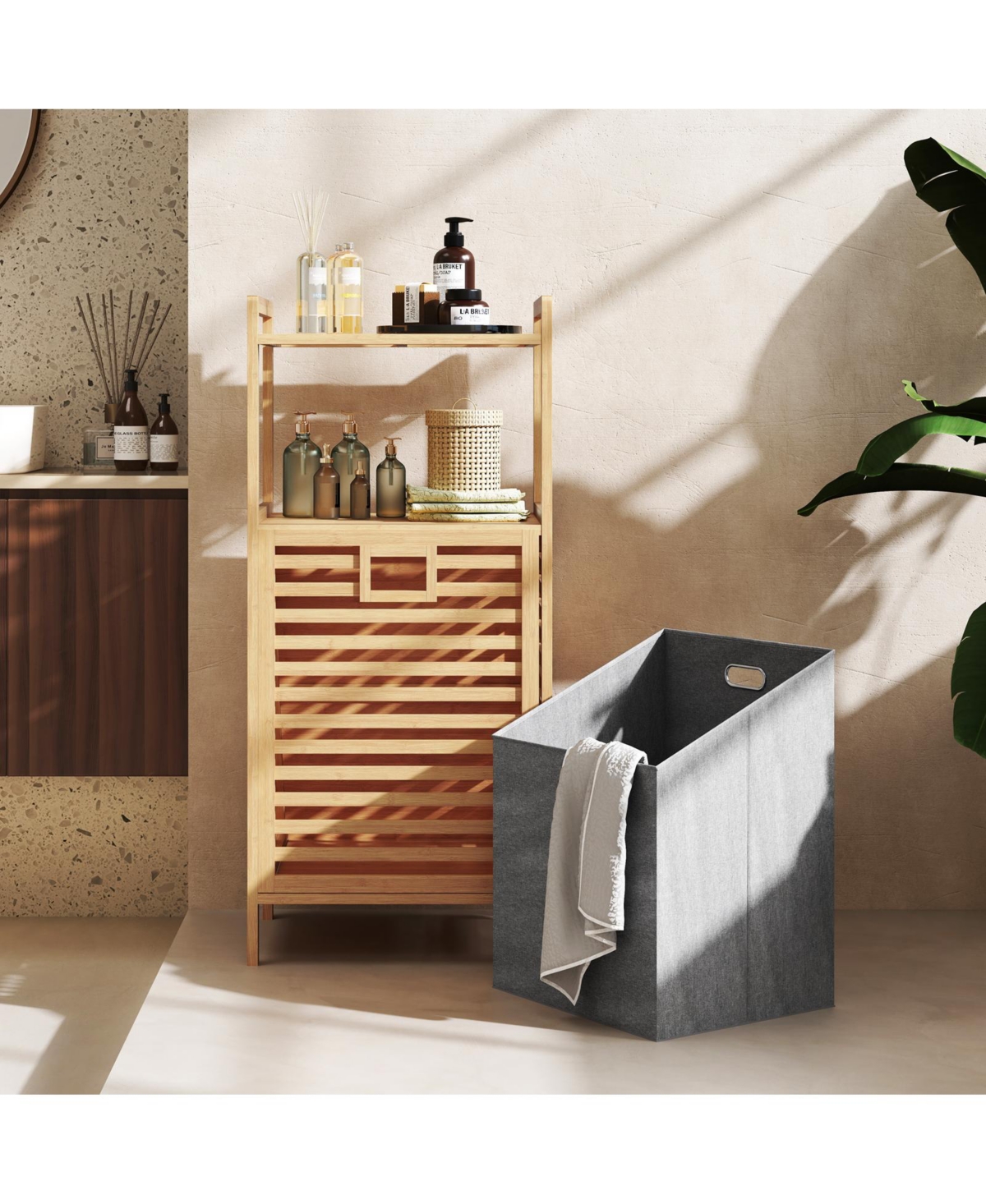 sumyeg Bamboo Tilt-Out Laundry Hamper with Foldable and Removable Basket
