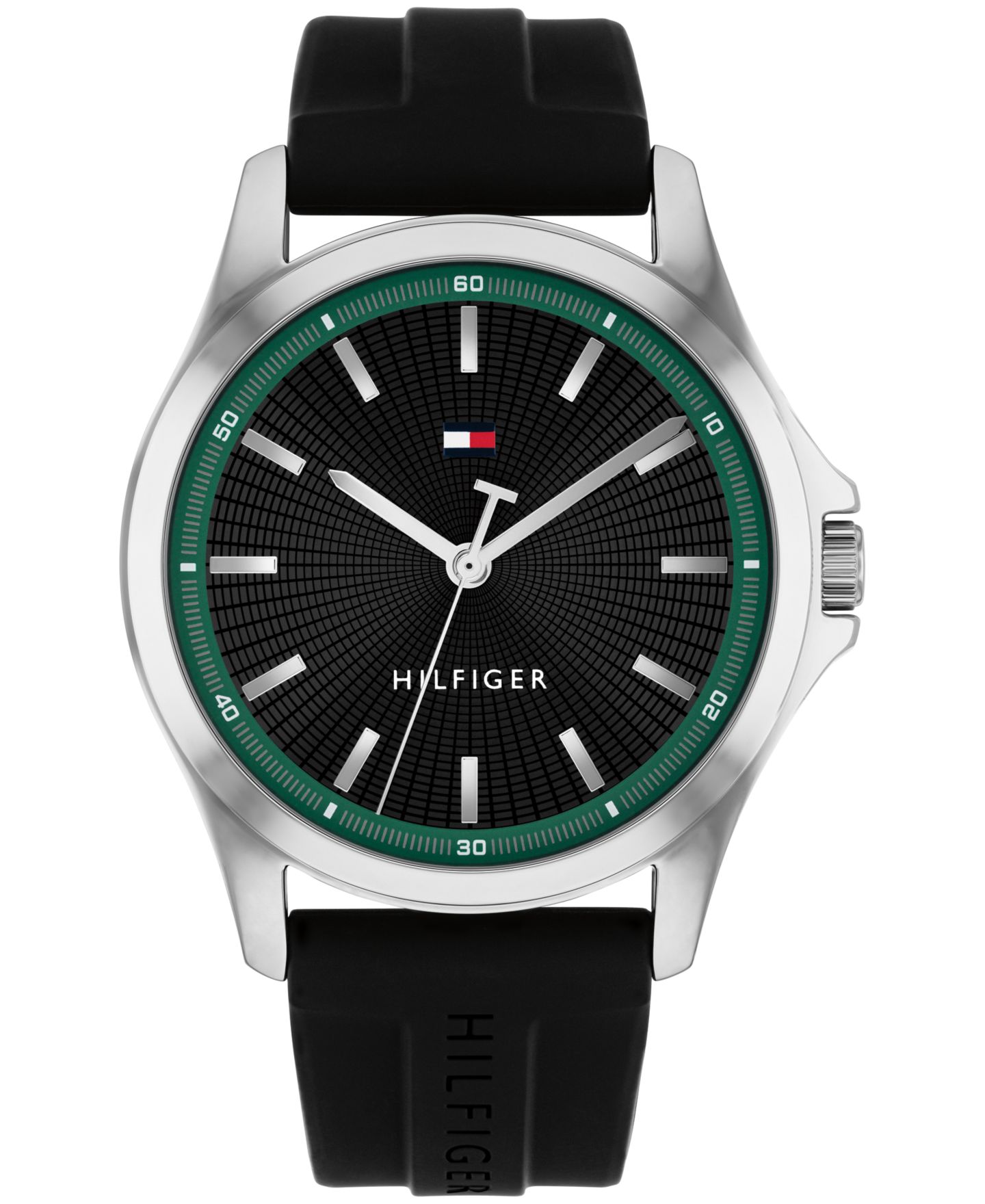 Мужские часы Tommy Hilfiger Quartz Black Silicone Strap Watch 42mm — фото 1