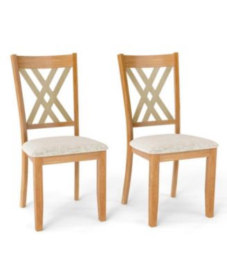 Linen Fabric Upholstered Wooden Dining Chair Set of 2 with Rubber Wood Frame for Dining Room