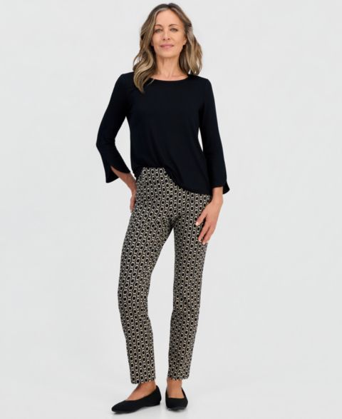 Женские брюки JM Collection Petite Chain Rivet Pull-On Straight, цвет: Глубокий чёрный