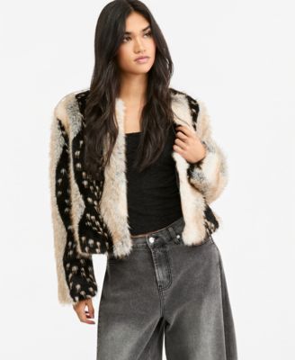 Women's Faux Fur Long-Sleeve Crew-Neck Jacket