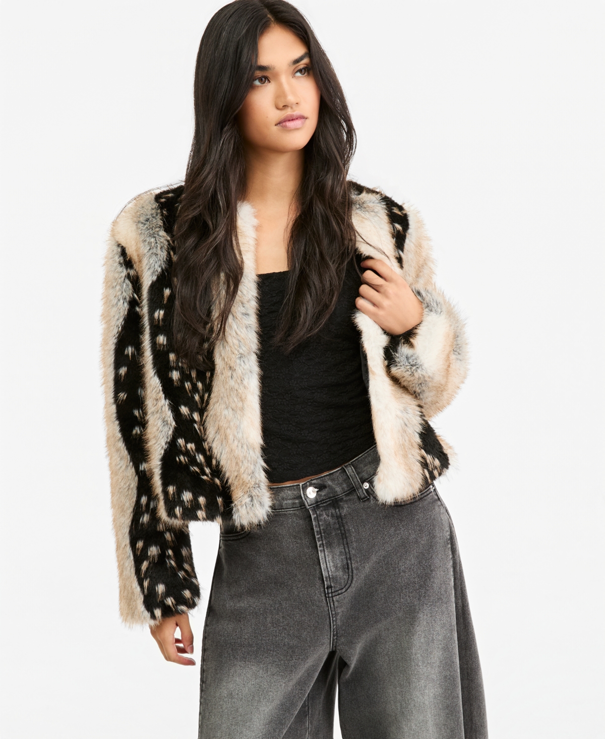 Bar Iii Women's Faux Fur Long-Sleeve Crew-Neck Jacket, Macy's Exclusive