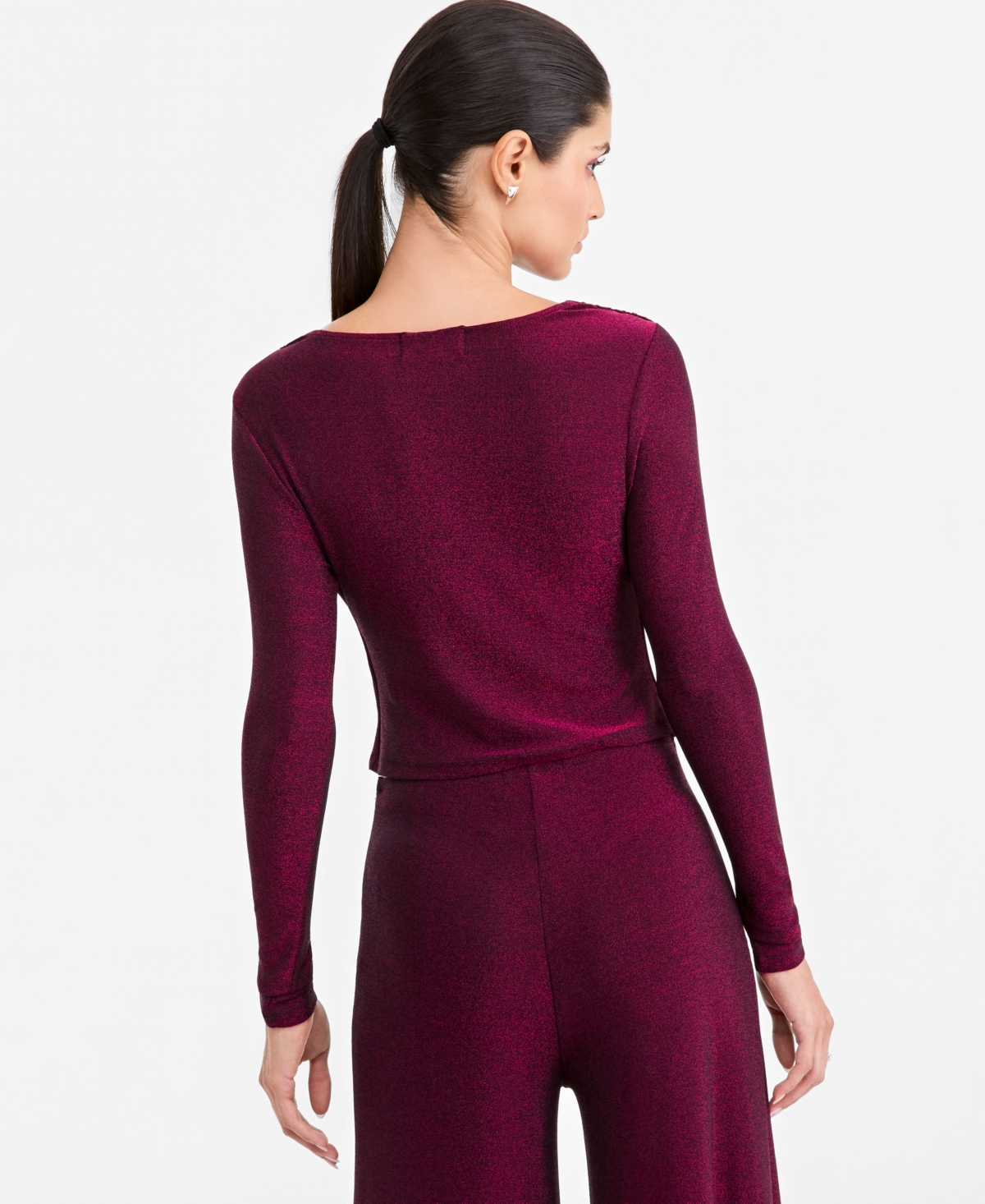 Lapointe X Macy's Women's Long-Sleeve Metallic-Knit Crop Cowl Neck Blouse, Exclusive