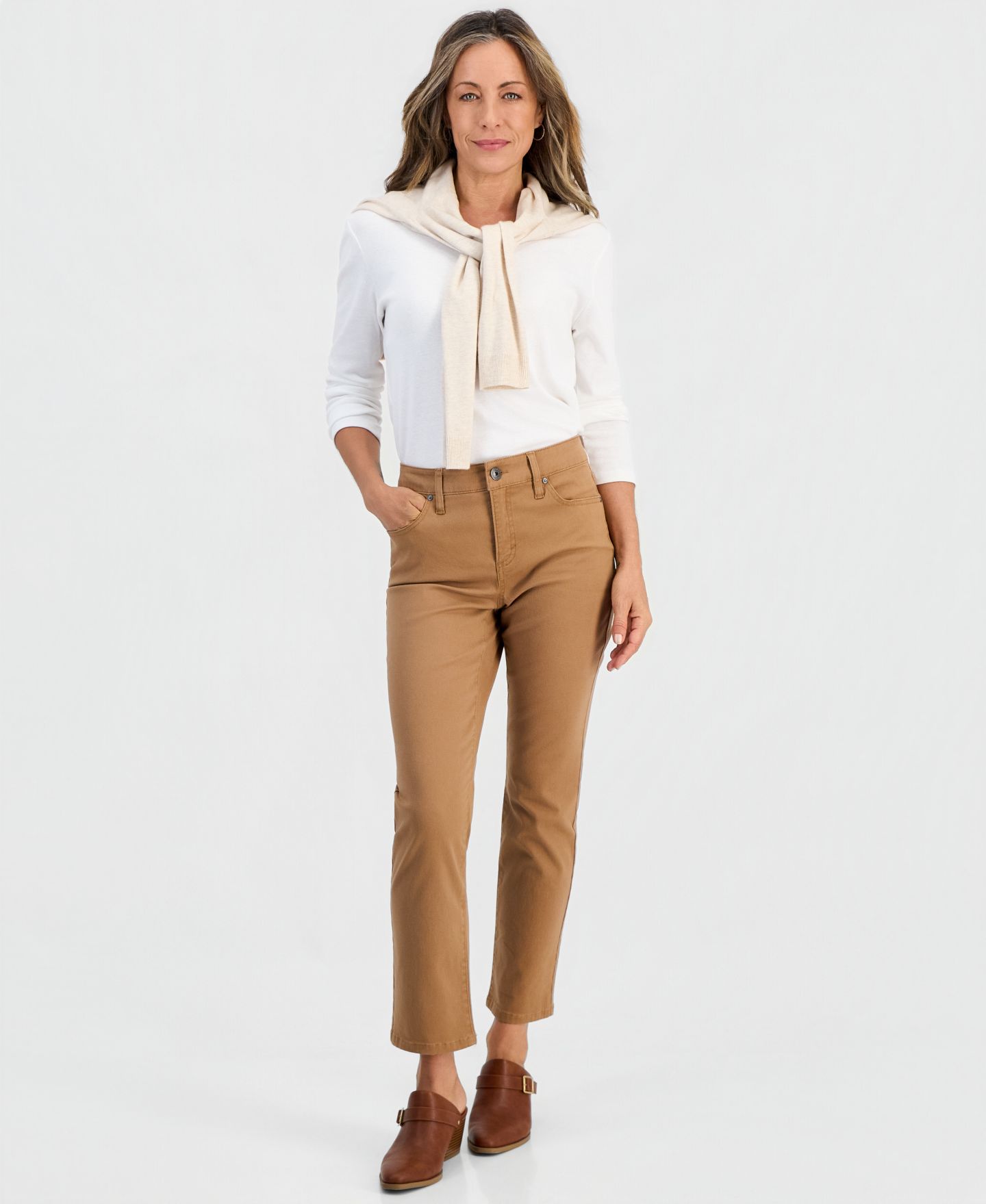 Женские джинсы Style & Co Petite High Rise Natural Straight-Leg, цвет: Beechwood — фото 1
