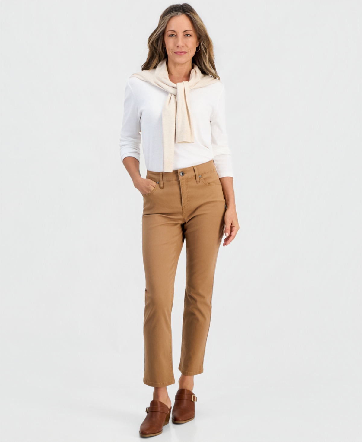 Style & Co Petite High Rise Natural Straight-Leg Jeans, Created for Macy's