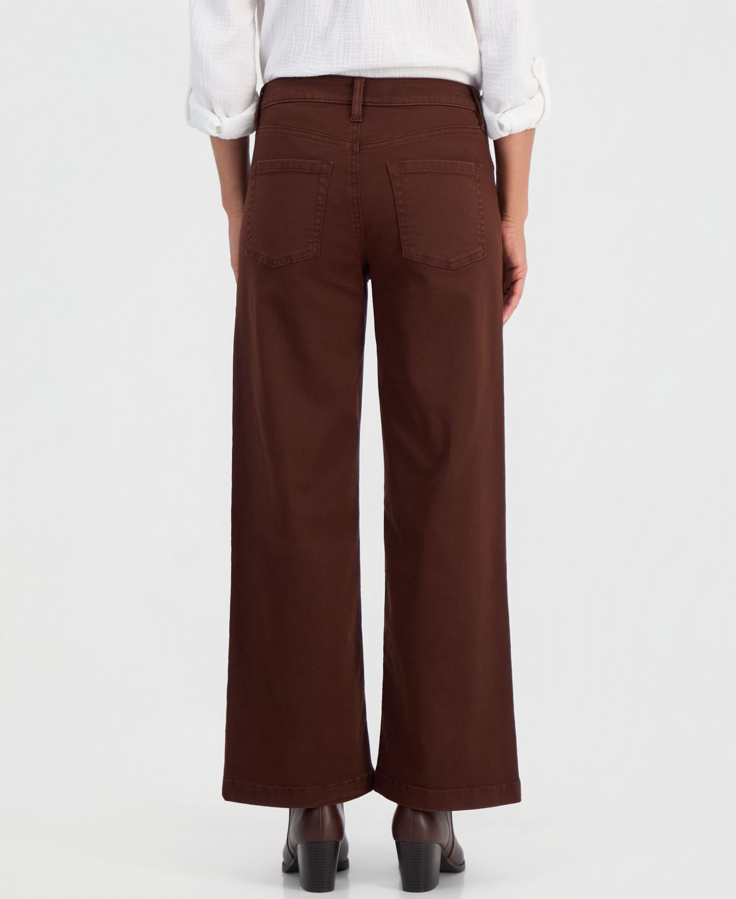 Женские брюки Style & Co Petite High-Waist Wide-Leg Cotton-Blend, цвет: Коричневый — фото 3