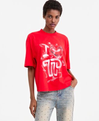 Adult Unisex Oversized Graffiti Screen-Print Short-Sleeve T-Shirt