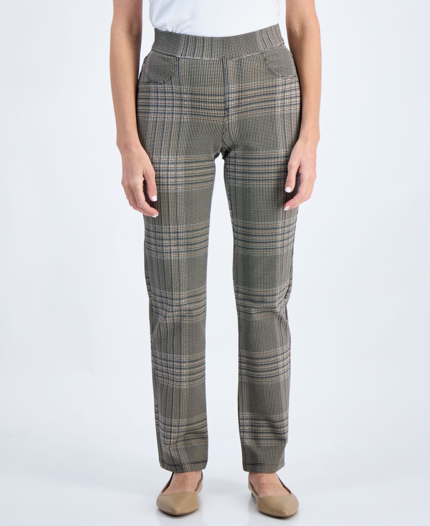 Женские брюки Style & Co Petite Plaid High-Rise Pull-On Ponte, цвет: Marcus Pld — фото 3