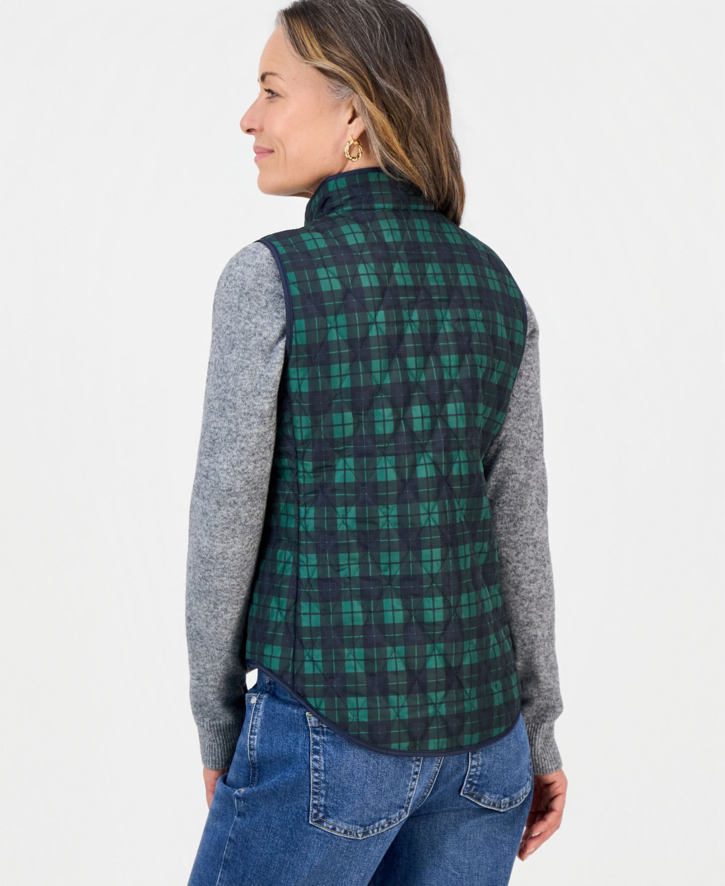 Женский жилет Style & Co Quilted Plaid Puffer Vest, цвет: Зелёный — фото 4