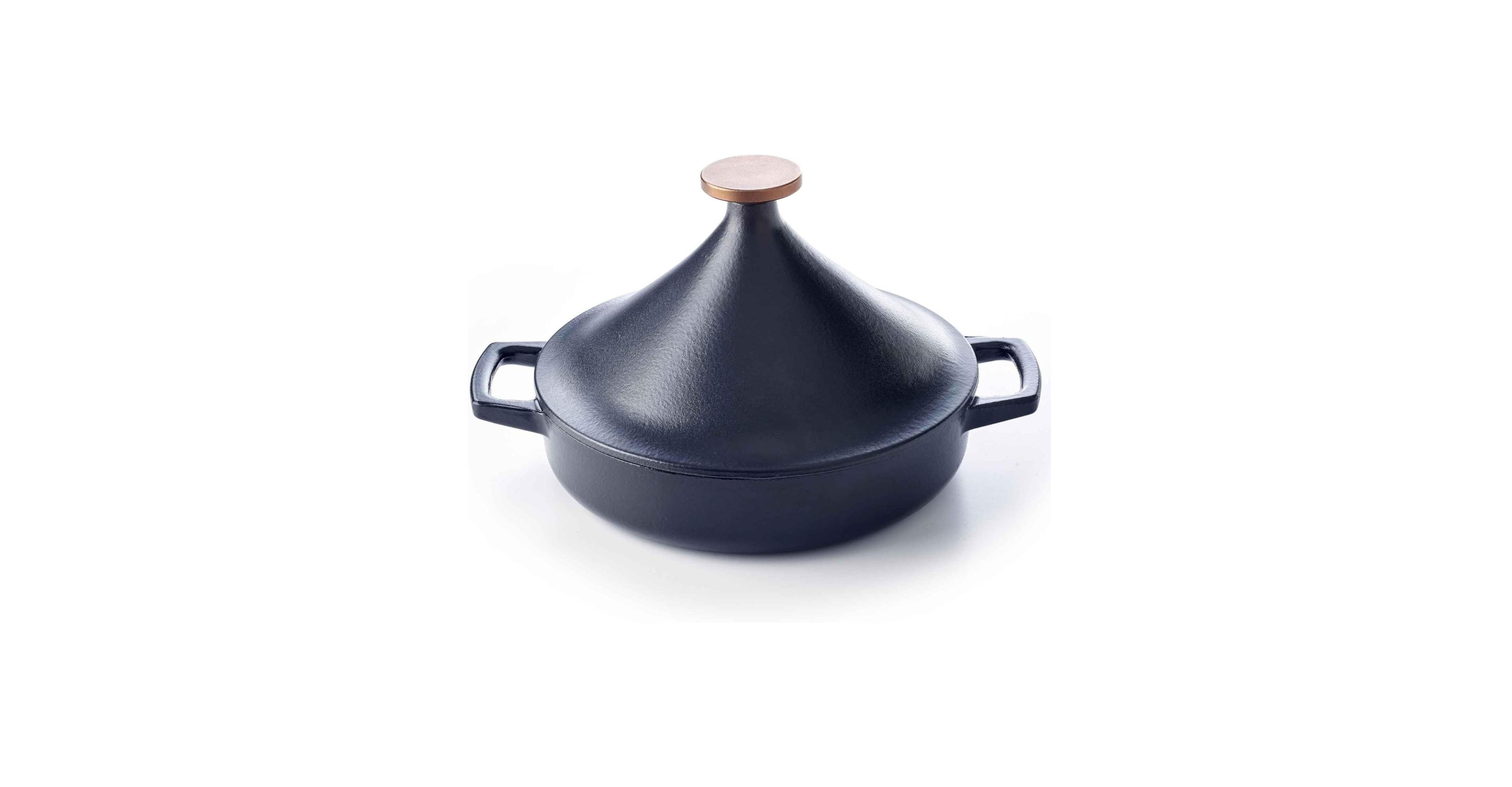 Alva Nori 3Qt Enameled Cast Iron Authentic Moroccan Tagine with Bronze Gold Knob