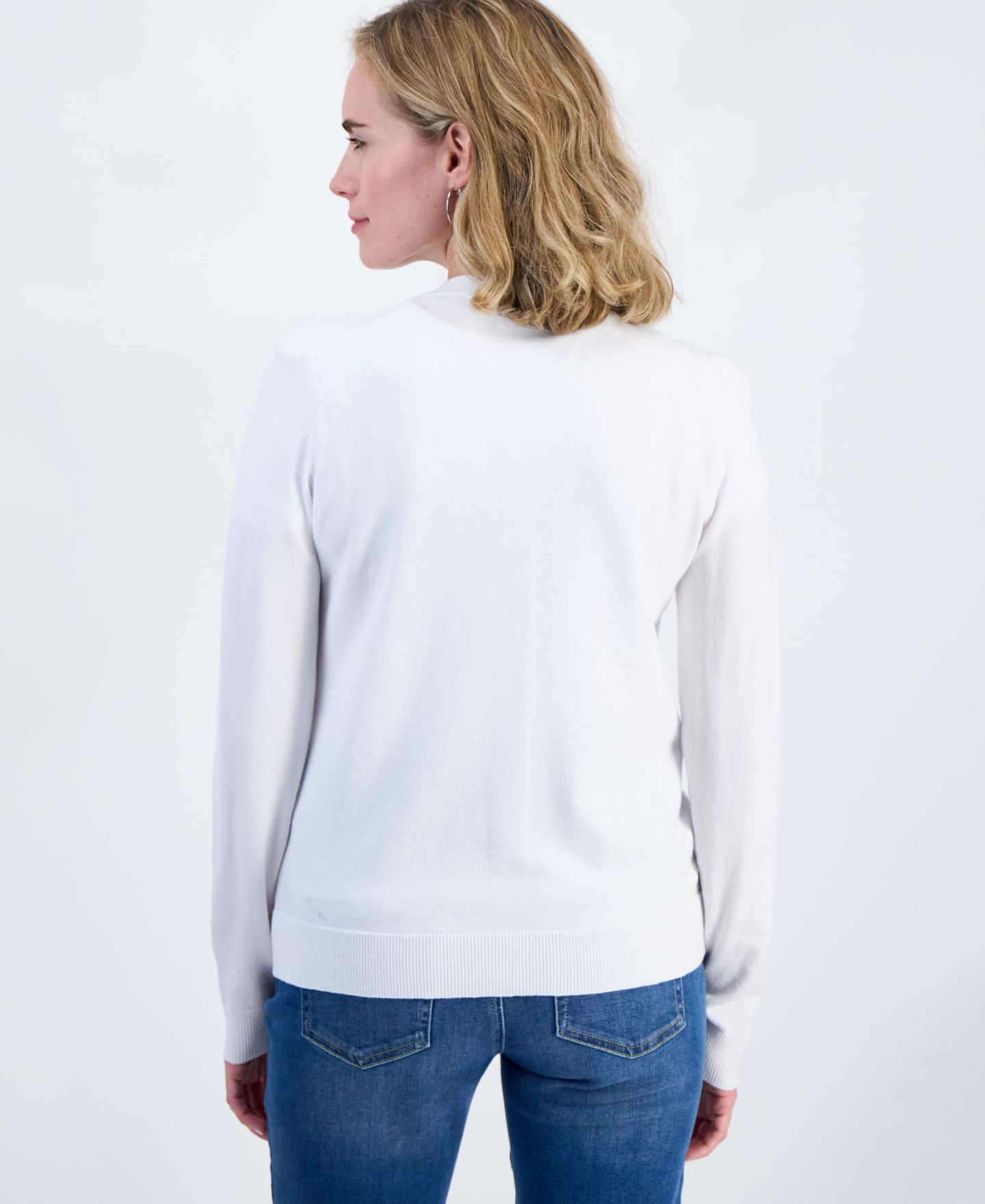 Женский кардиган Style & Co Petite Crewneck, цвет: Яркий белый — фото 3