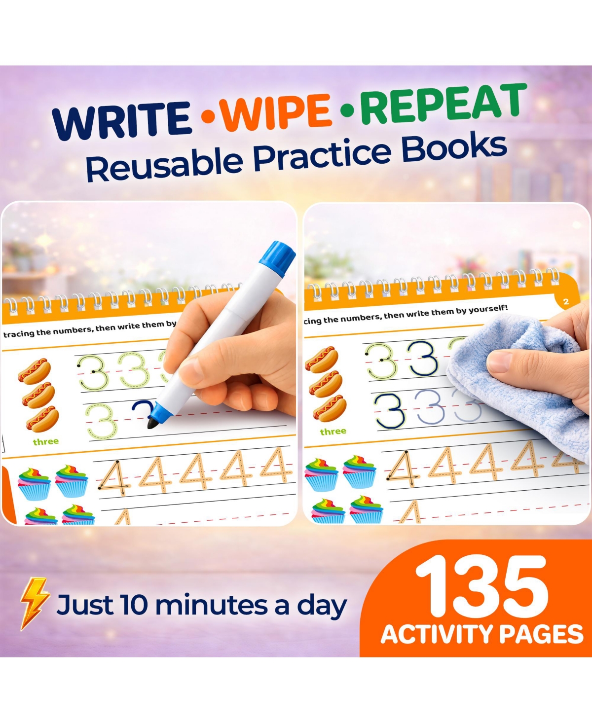 Quokka Tracing Books for Kids Ages 3-5 - Dry Erase Activity Books for Kids Ages 3-5 - Writing Practice Workbook with Markers