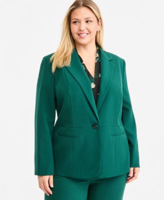 Plus Size Single-Button Notch Collar Tailored Blazer