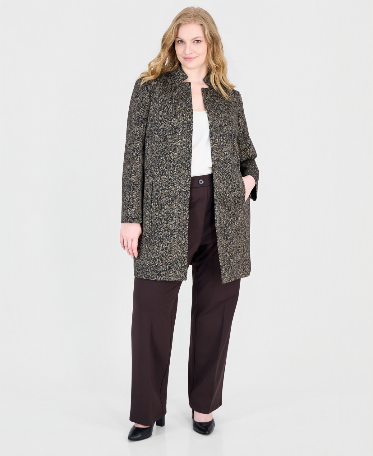 Kasper Plus Stand Collar Topperknit Mid-Length Jacket