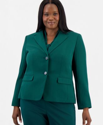 Plus Size Two-Button Flap-Pocket Blazer