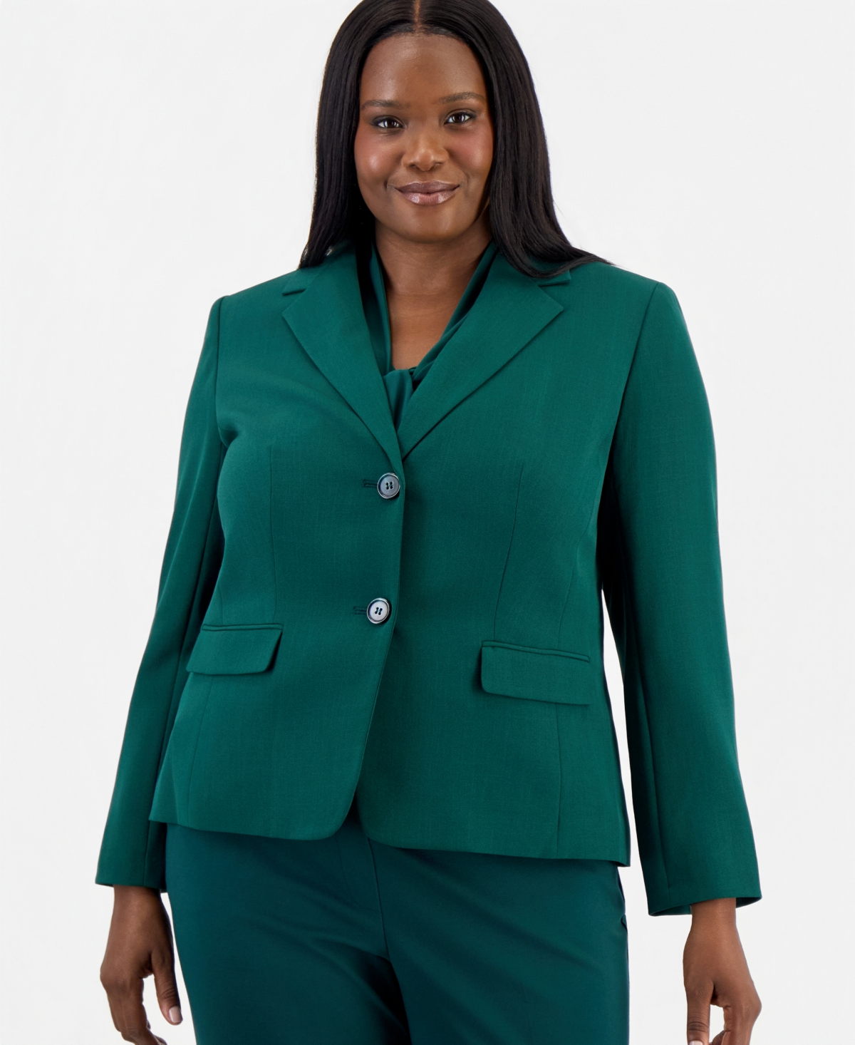 Kasper Plus Size Two-button Flap-pocket Blazer In Evergreen