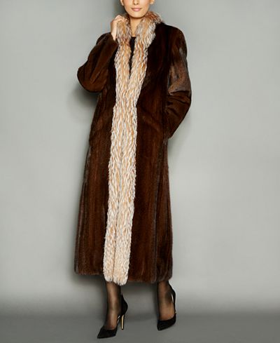 The Fur Vault Fox-Fur-Trim Mink Fur Maxi Coat