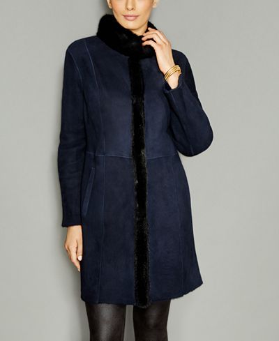The Fur Vault Mink-Fur-Trim Shearling Lamb Coat