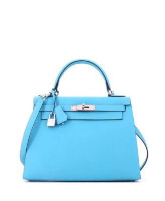 Kelly 28 Handbag Blue Epsom with Palladium Hardware