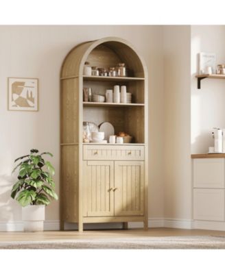 73 Inch Tall Arched Pantry Cabinet with Drawer, Farmhouse Storage Hutch, Adjustable Shelves for Kitchen and Living Room