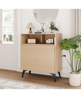 Fluted Storage Cabinet Farmhouse Buffet Sideboard with Metal Legs and Adjustable Shelves for Living Room, Kitchen, Entryway