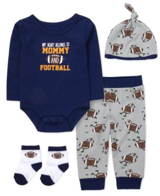 Baby Boys' Mommy and Football Bodysuit, Jogger Pants, Socks and Hat, 4-Piece Set