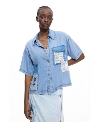 Women's Short Sleeve Patchwork Shirt