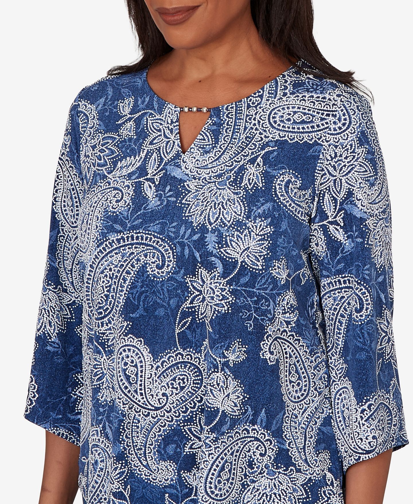 Женский топ Alfred Dunner Petite Paisley Puff Printed, цвет: Джинсовый — фото 4