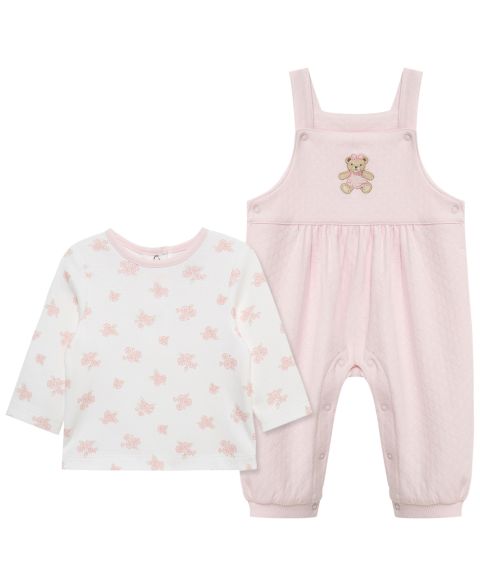 Little Me Baby Girls' Cotton Long-Sleeve T-Shirt and Overall, 2-Piece Set, цвет: Розовый