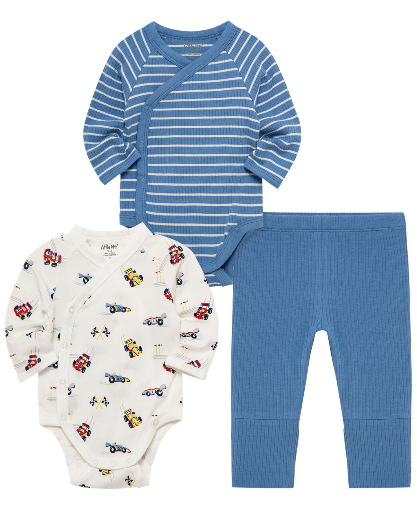 Комплект Little Me Grand Prix Cars Long-Sleeve Bodysuit and Pants, 3-Piece Set для мальчиков-малышей, цвет: Белый / Синий — фото 3