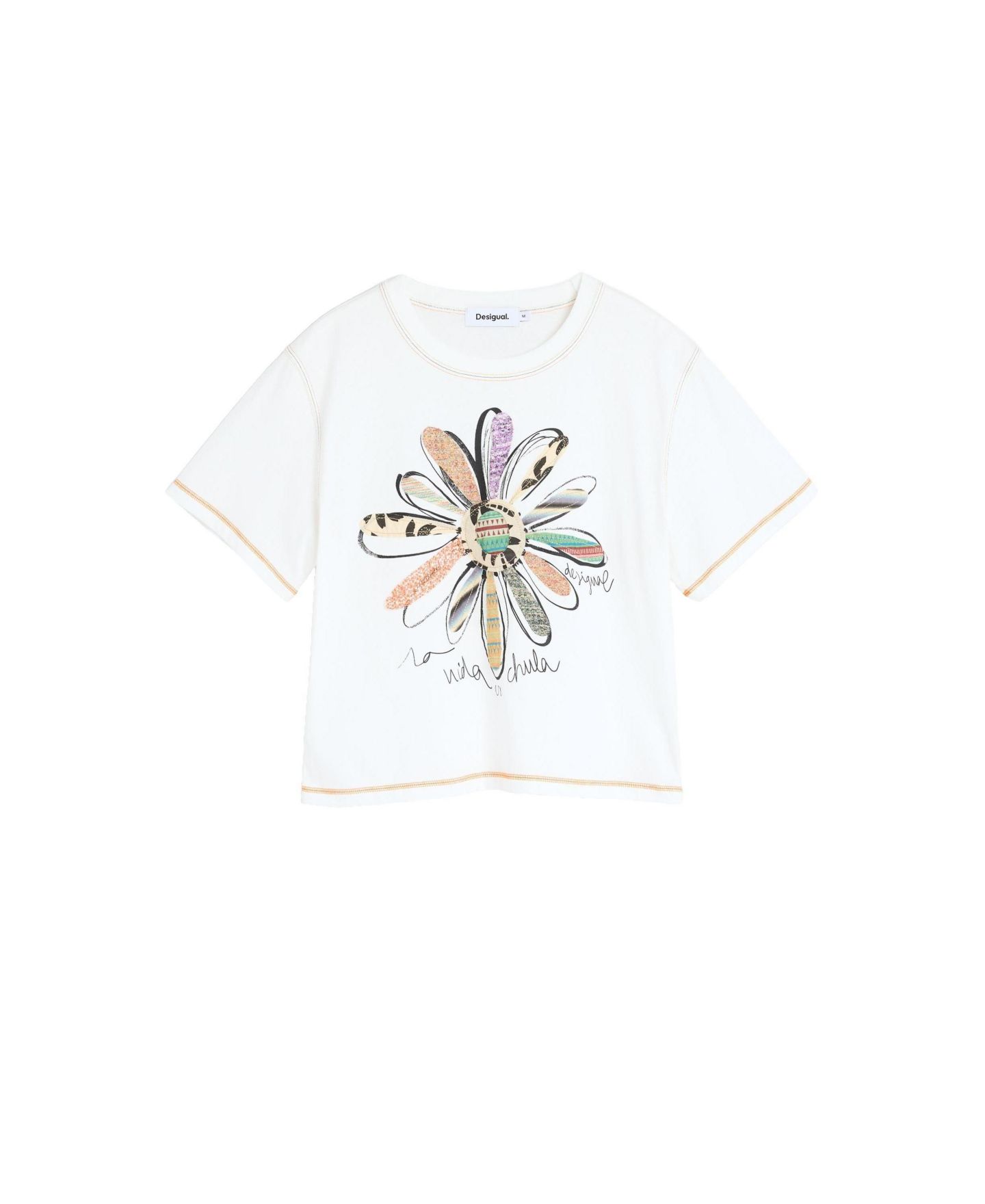 Женская футболка Desigual Floral Print T-shirt 100% Cotton, цвет: Белый — фото 5