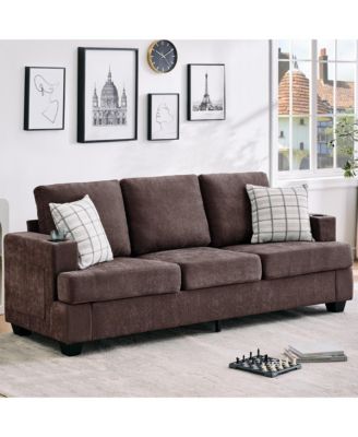 Modern Deep Seat 3-Seater Chenille Sofa - 89" Living Room Couch with Cup Holders, Side Storage Pockets, Comfortable Sectional, Sturdy Build.