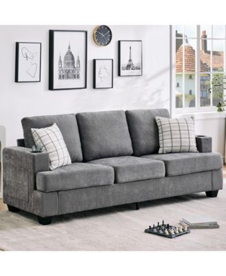 Modern Deep Seat 3-Seater Chenille Sofa - 89" Living Room Couch with Cup Holders, Side Storage Pockets, Comfortable Sectional, Sturdy Build.