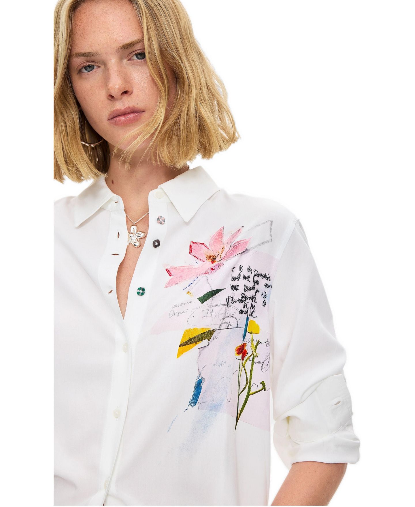 Женская рубашка Desigual Embroidered floral, цвет: Белый — фото 3