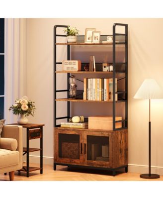 Industrial 4-Tier Bookshelf with 2 Drawers, Tall Bookcase for Living Room, Bedroom and Home Office