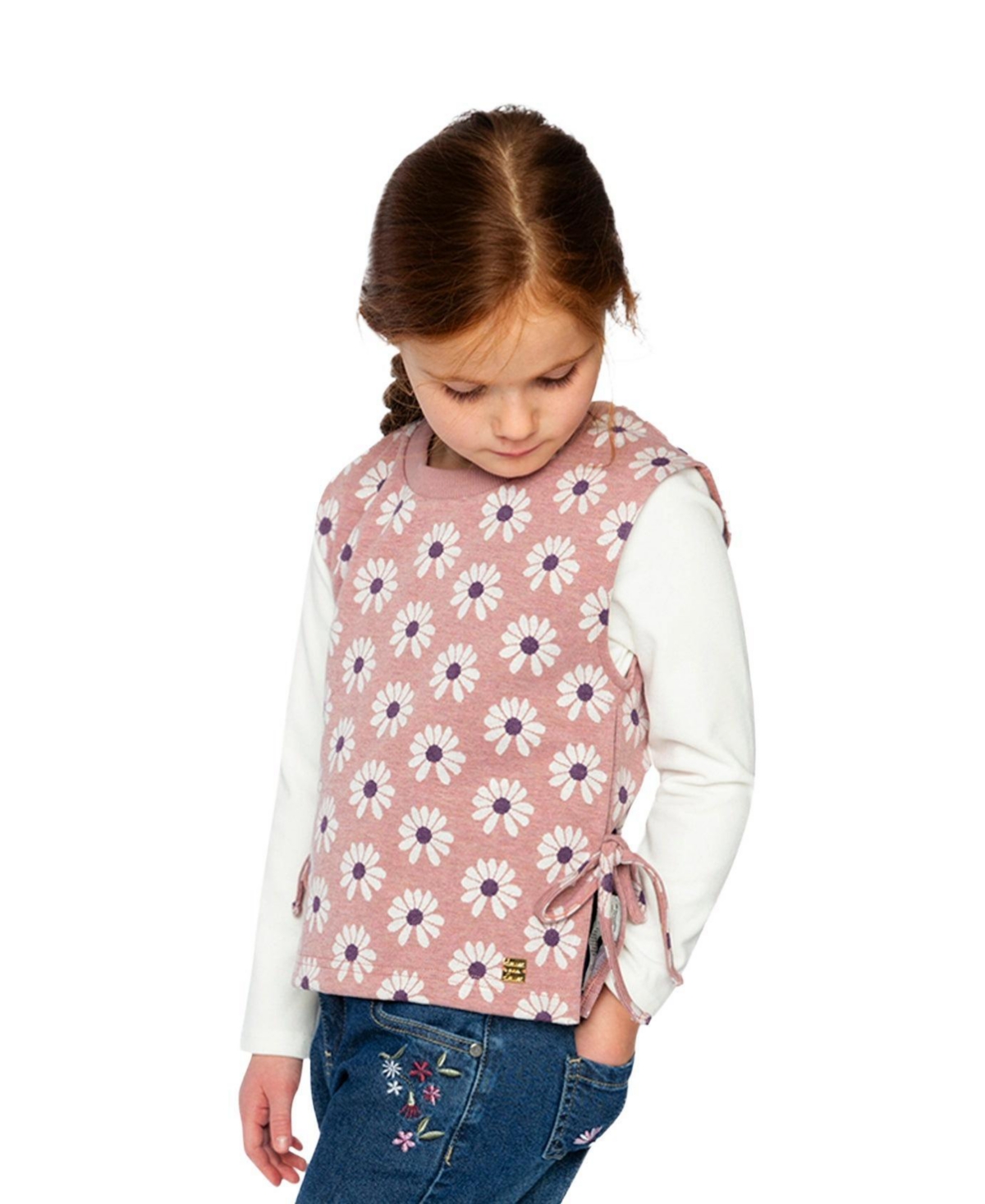Deux par Little and Big Girl 6-12 Jacquard Vest Printed Flowers