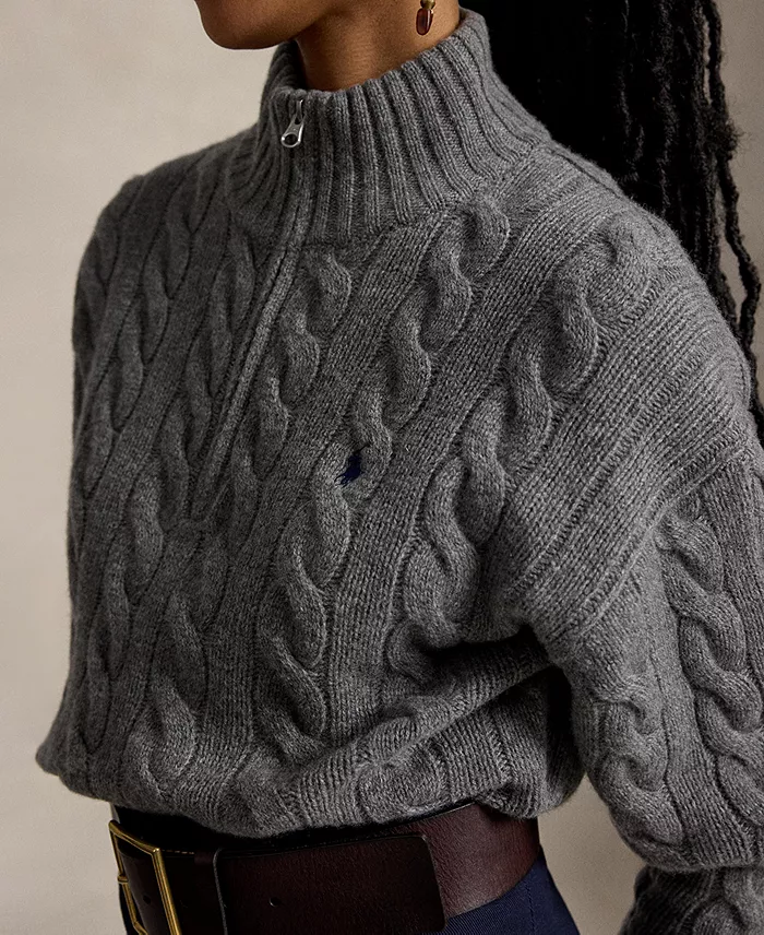 Women's Cable-Knit Half-Zip Wool-Cashmere Sweater - thumbnail 9