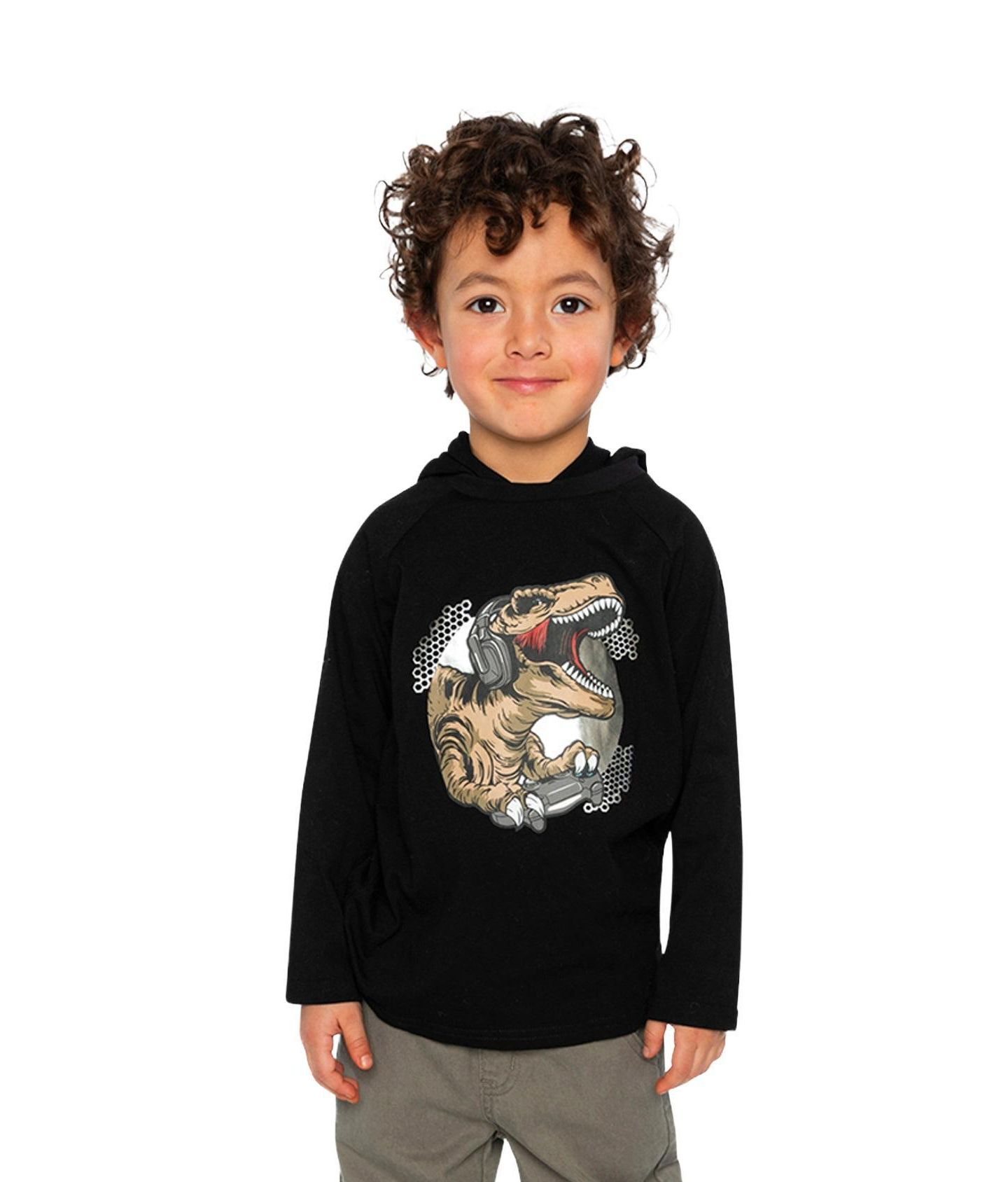 Футболка Deux par Deux Raglan Hooded для мальчиков, цвет: Чёрный / Коричневый — фото 2